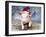 Piglet Looking over Fence Wearing Christmas-null-Framed Photographic Print