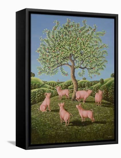 Pigs Learning about Newton, 1986-Liz Wright-Framed Premier Image Canvas