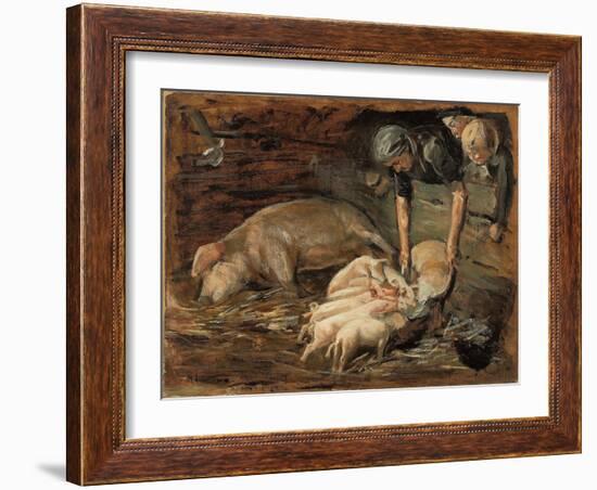 Pigsty, Nursery; Schweinekoben, Wochenstube, 1887 (Oil on Board)-Max Liebermann-Framed Giclee Print