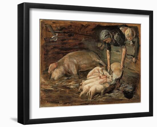 Pigsty, Nursery; Schweinekoben, Wochenstube, 1887 (Oil on Board)-Max Liebermann-Framed Giclee Print