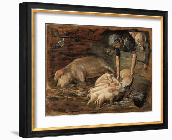 Pigsty, Nursery; Schweinekoben, Wochenstube, 1887 (Oil on Board)-Max Liebermann-Framed Giclee Print