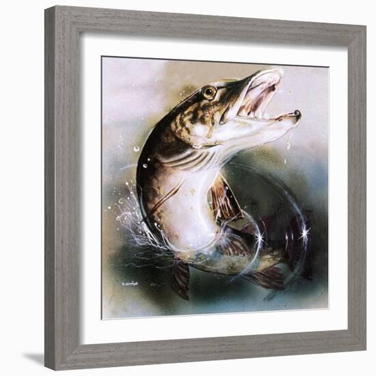 Pike Leaping-English School-Framed Giclee Print