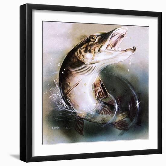 Pike Leaping-English School-Framed Giclee Print