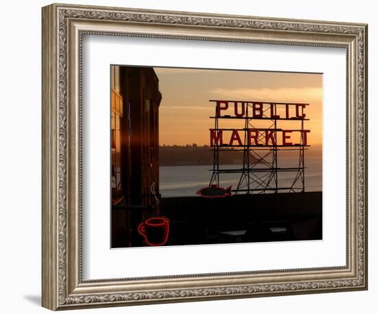 Pike Place Market and Puget Sound, Seattle, Washington State-Aaron McCoy-Framed Photographic Print