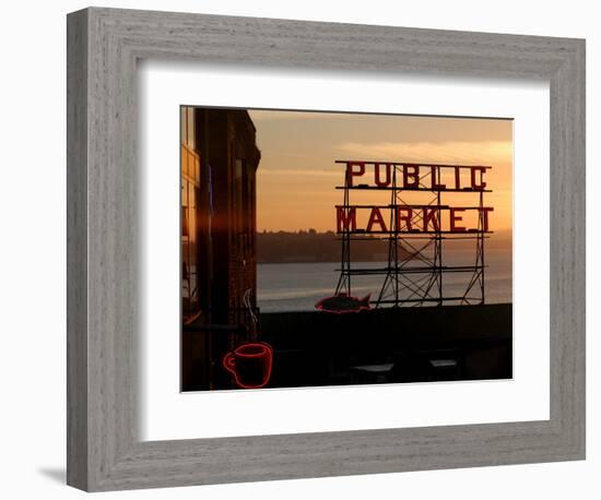 Pike Place Market and Puget Sound, Seattle, Washington State-Aaron McCoy-Framed Photographic Print