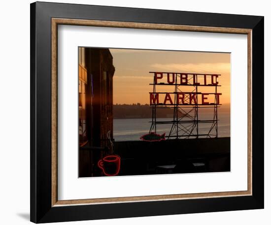 Pike Place Market and Puget Sound, Seattle, Washington State-Aaron McCoy-Framed Photographic Print