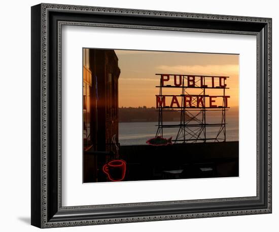 Pike Place Market and Puget Sound, Seattle, Washington State-Aaron McCoy-Framed Photographic Print