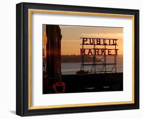 Pike Place Market and Puget Sound, Seattle, Washington State-Aaron McCoy-Framed Photographic Print