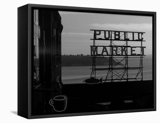 Pike Place Market and Puget Sound, Seattle, Washington State-Aaron McCoy-Framed Premier Image Canvas