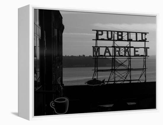 Pike Place Market and Puget Sound, Seattle, Washington State-Aaron McCoy-Framed Premier Image Canvas