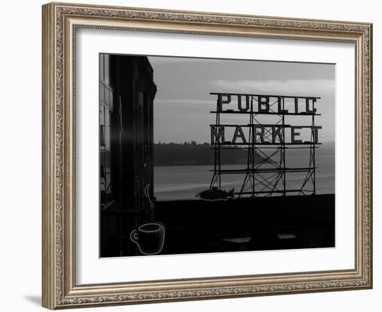 Pike Place Market and Puget Sound, Seattle, Washington State-Aaron McCoy-Framed Photographic Print