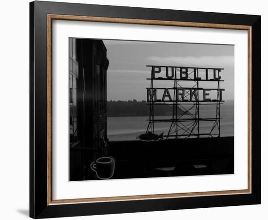 Pike Place Market and Puget Sound, Seattle, Washington State-Aaron McCoy-Framed Photographic Print