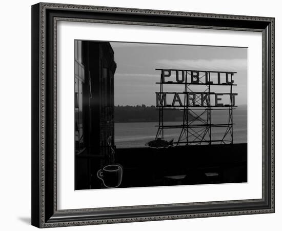 Pike Place Market and Puget Sound, Seattle, Washington State-Aaron McCoy-Framed Photographic Print