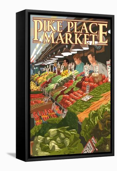 Pike Place Market Produce - Seattle, WA-Lantern Press-Framed Stretched Canvas