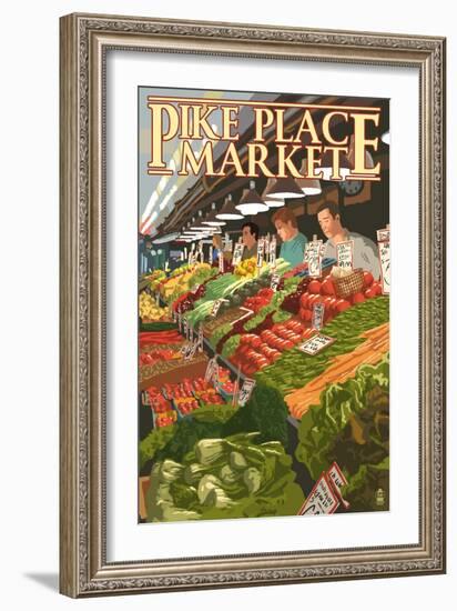 Pike Place Market Produce - Seattle, WA-Lantern Press-Framed Art Print