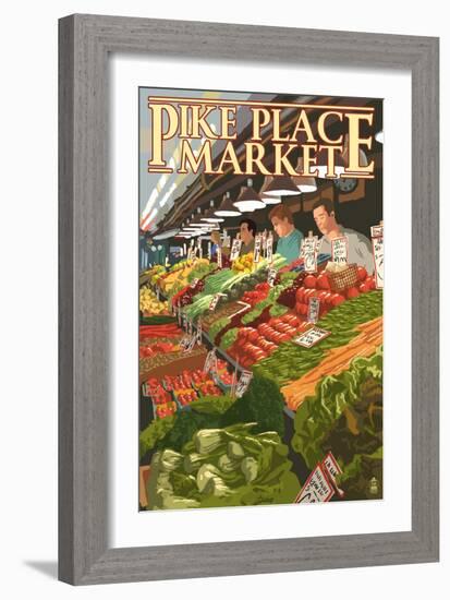 Pike Place Market Produce - Seattle, WA-Lantern Press-Framed Art Print