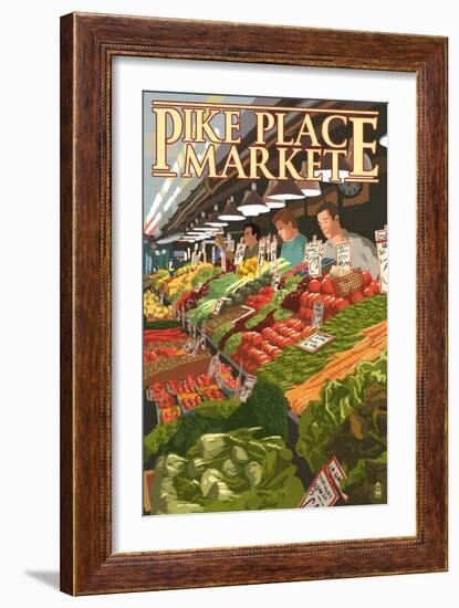 Pike Place Market Produce - Seattle, WA-Lantern Press-Framed Art Print