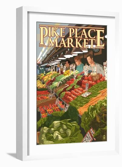 Pike Place Market Produce - Seattle, WA-Lantern Press-Framed Art Print