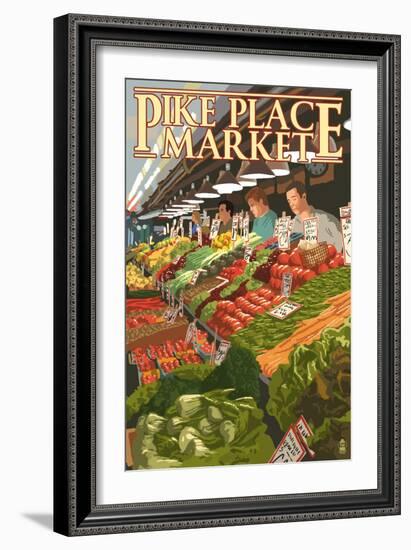 Pike Place Market Produce - Seattle, WA-Lantern Press-Framed Art Print