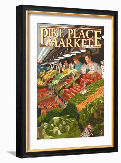 Pike Place Market Produce - Seattle, WA-Lantern Press-Framed Art Print