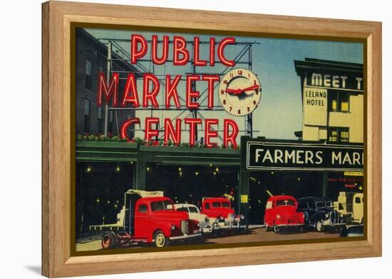 Pike Place Market, Seattle, WA - Seattle, WA-Lantern Press-Framed Stretched Canvas