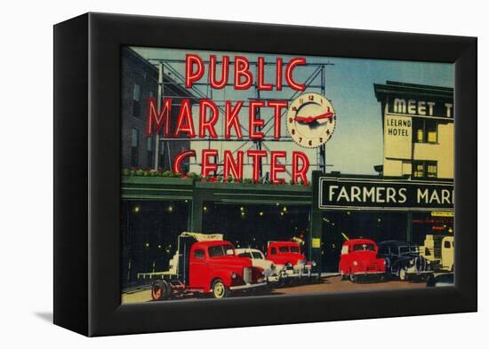 Pike Place Market, Seattle, WA - Seattle, WA-Lantern Press-Framed Stretched Canvas