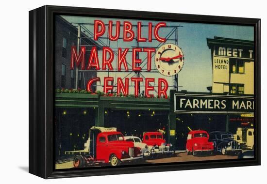 Pike Place Market, Seattle, WA - Seattle, WA-Lantern Press-Framed Stretched Canvas