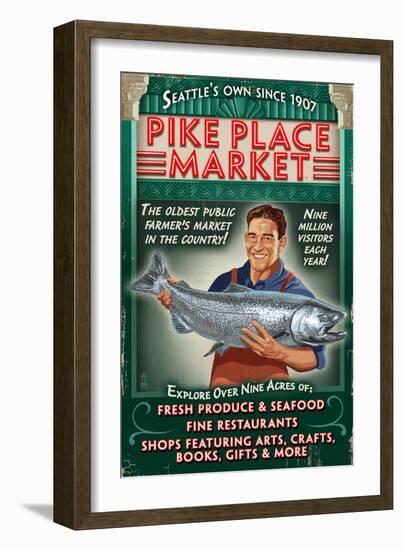 Pike Place Market - Seattle, Washington-Lantern Press-Framed Art Print