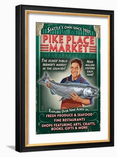 Pike Place Market - Seattle, Washington-Lantern Press-Framed Art Print