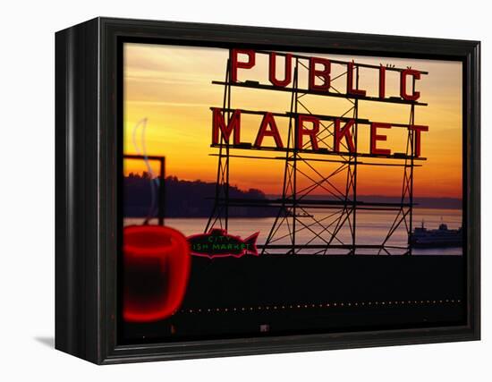 Pike Place Market Sign, Seattle, Washington, USA-Lawrence Worcester-Framed Premier Image Canvas