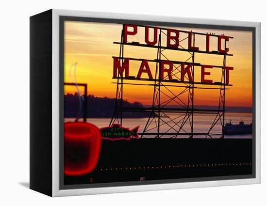 Pike Place Market Sign, Seattle, Washington, USA-Lawrence Worcester-Framed Premier Image Canvas