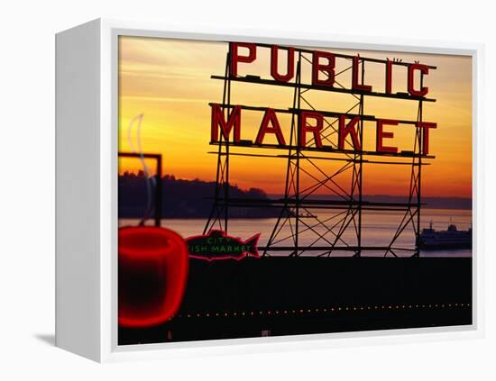 Pike Place Market Sign, Seattle, Washington, USA-Lawrence Worcester-Framed Premier Image Canvas