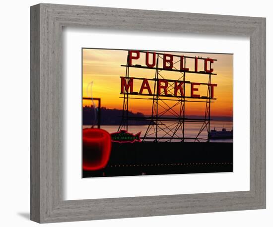 Pike Place Market Sign, Seattle, Washington, USA-Lawrence Worcester-Framed Photographic Print