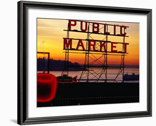 Pike Place Market Sign, Seattle, Washington, USA-Lawrence Worcester-Framed Photographic Print