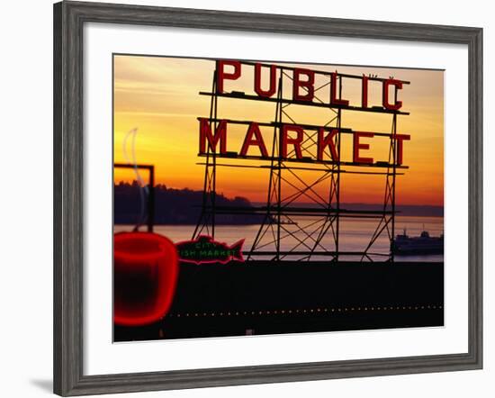 Pike Place Market Sign, Seattle, Washington, USA-Lawrence Worcester-Framed Photographic Print