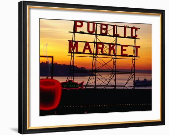 Pike Place Market Sign, Seattle, Washington, USA-Lawrence Worcester-Framed Photographic Print