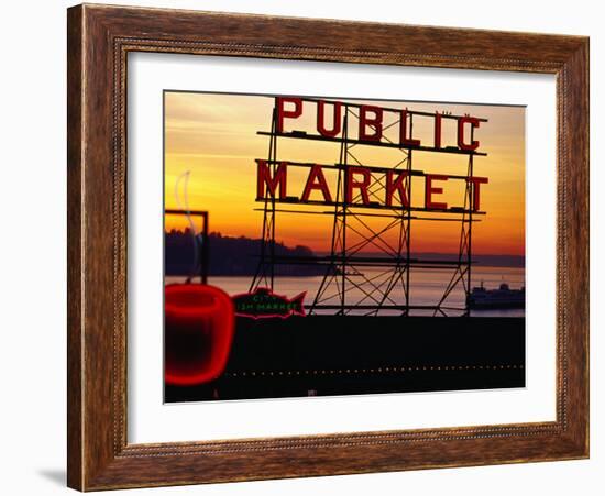 Pike Place Market Sign, Seattle, Washington, USA-Lawrence Worcester-Framed Premium Photographic Print