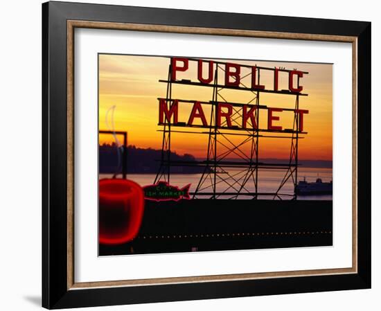 Pike Place Market Sign, Seattle, Washington, USA-Lawrence Worcester-Framed Premium Photographic Print