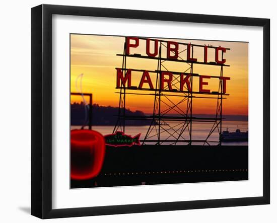 Pike Place Market Sign, Seattle, Washington, USA-Lawrence Worcester-Framed Premium Photographic Print