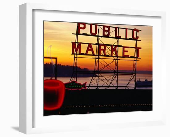 Pike Place Market Sign, Seattle, Washington, USA-Lawrence Worcester-Framed Premium Photographic Print