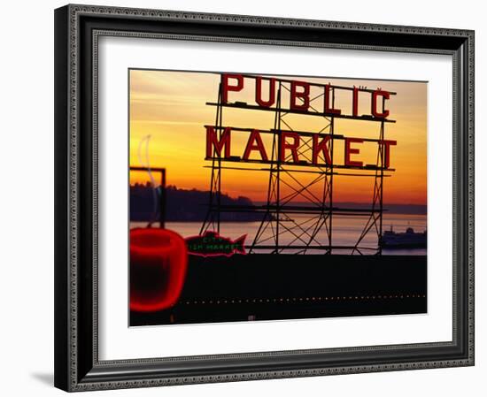 Pike Place Market Sign, Seattle, Washington, USA-Lawrence Worcester-Framed Premium Photographic Print