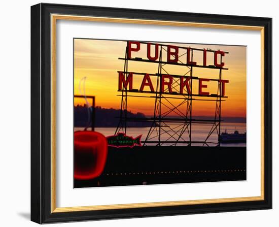 Pike Place Market Sign, Seattle, Washington, USA-Lawrence Worcester-Framed Premium Photographic Print