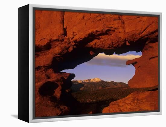 Pike's Peak Framed Through a Rock Window, Colorado, USA-Jerry Ginsberg-Framed Premier Image Canvas