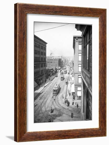 Pike Street from Second Avenue, Seattle, 1908-Ashael Curtis-Framed Giclee Print