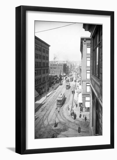 Pike Street from Second Avenue, Seattle, 1908-Ashael Curtis-Framed Giclee Print