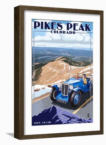 Pikes Peak, Colorado - Auto Road Scene-Lantern Press-Framed Art Print