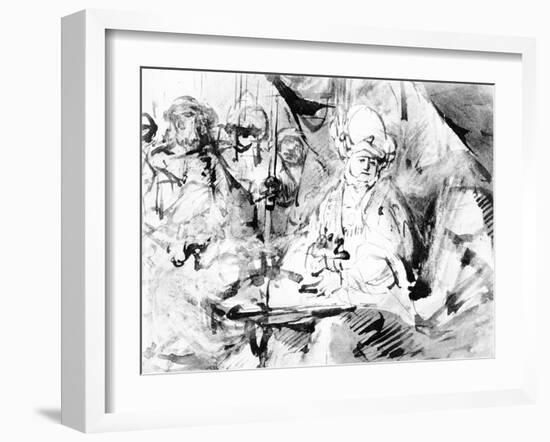 Pilate Washing His Hands, C.1665 (Pen, Ink and Wash on Paper)-Rembrandt van Rijn-Framed Giclee Print