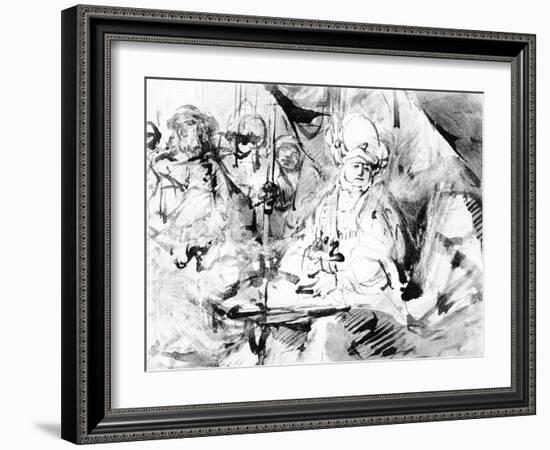 Pilate Washing His Hands, C.1665 (Pen, Ink and Wash on Paper)-Rembrandt van Rijn-Framed Giclee Print