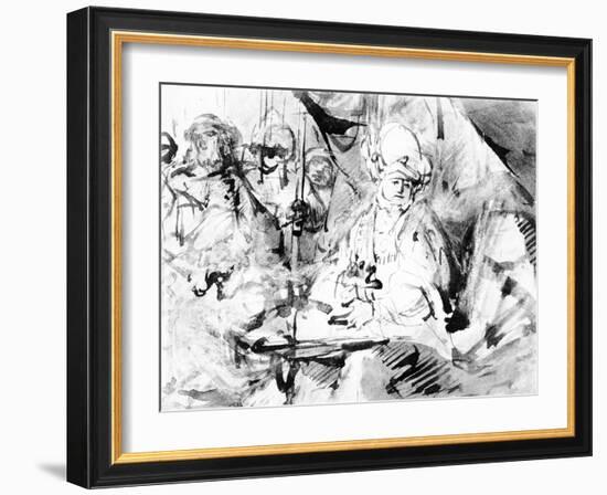 Pilate Washing His Hands, C.1665 (Pen, Ink and Wash on Paper)-Rembrandt van Rijn-Framed Giclee Print