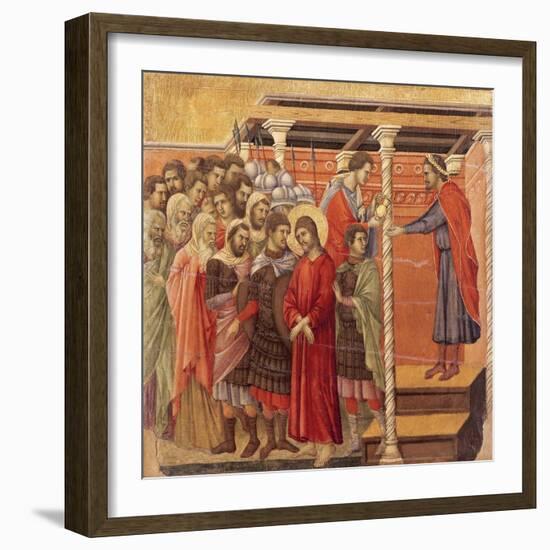 Pilate Washing His Hands, Detail from Episodes from Christ's Passion and Resurrection-Duccio Di buoninsegna-Framed Giclee Print